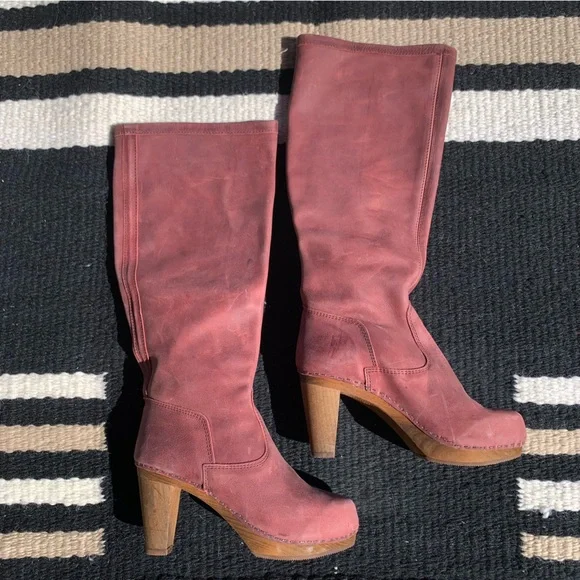 Sanita Plum Suede Wooden Clog Tall Boots size 6.5 - Picture 1 of 9